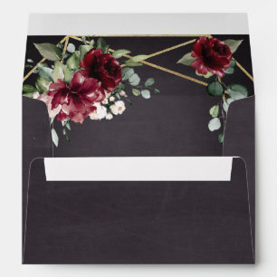 Enveloppe Mariage élégant à la florale rouge de Bourgogne