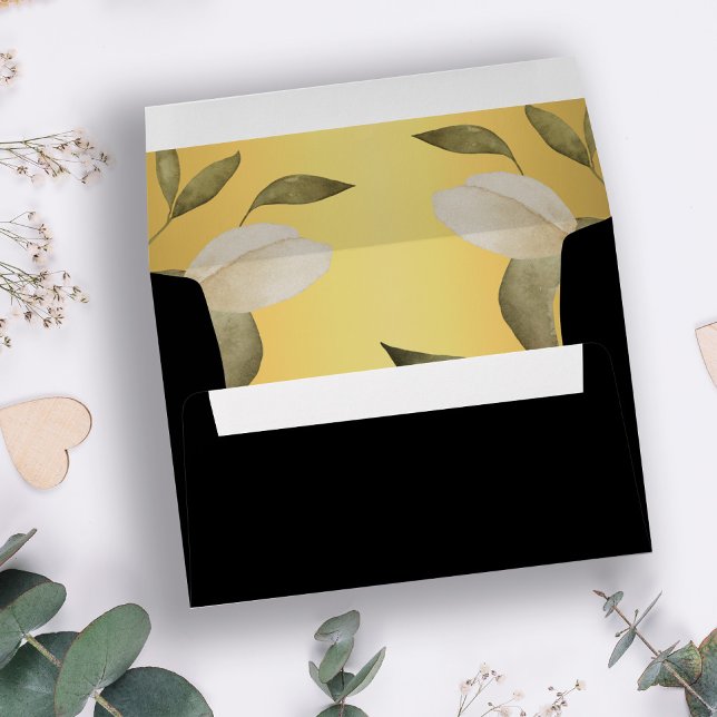 Enveloppe Mariage élégant à l'aquarelle noire et dorée avec  (Créateur téléchargé)