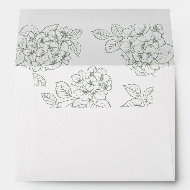 Enveloppe Mariage Élégant aux Hortensias Verts Floraux (Dos (Bas))