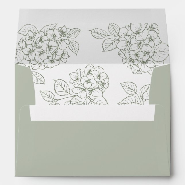 Enveloppe Mariage Élégant aux Hortensias Verts Floraux (Dos (Bas))