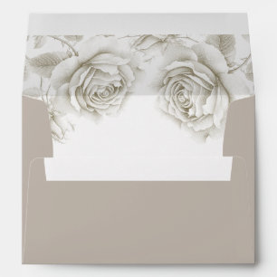 Enveloppe Mariage élégant Beige & Blanc Floral