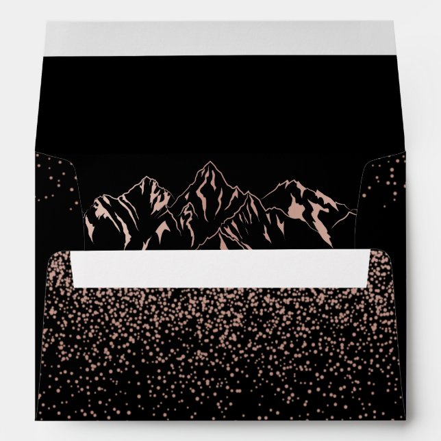 Enveloppe Mariage élégant Black & Rose Gold Mountain (Dos (Bas))