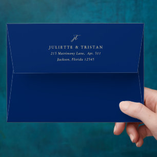 Enveloppe Mariage Élégant Bleu Marine et Crème Classique