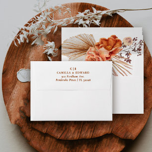Enveloppe Mariage Élégant Bohème Floral Linéaire