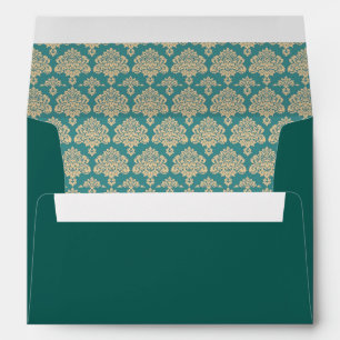 Enveloppe Mariage élégant damassé sarcelle