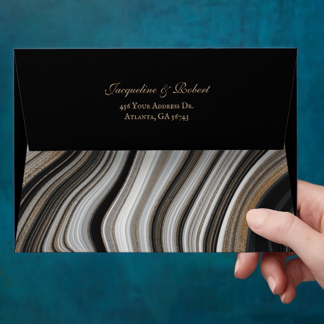 Enveloppe Mariage élégant en marbre noir et or (Hand)