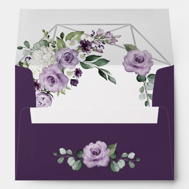 Enveloppe Mariage élégant et géométrique floral et argenté v (Dos (Bas))