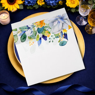 Enveloppe Mariage élégant floral aquarelle jaune et bleu