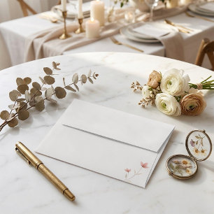Enveloppe Mariage Élégant Floral Rose Pâle Minimaliste
