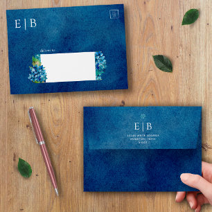 Enveloppe Mariage Élégant Moderne aux Hortensias Bleus