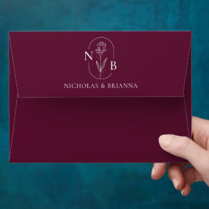 Enveloppe Mariage élégant moderne Monogramme Bourgogne