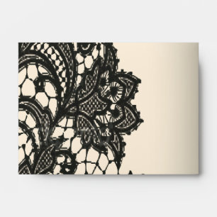 Enveloppe mariage élégant noir dentelle beige vintage