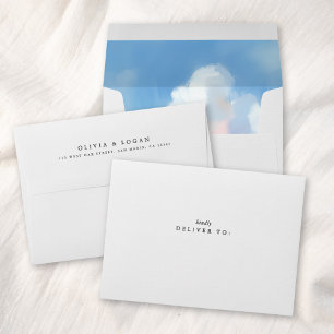 Enveloppe Mariage élégant paysage peint Liner blanc