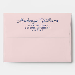 Enveloppe Mariage Élégant Rose Navy Rayure Doublée