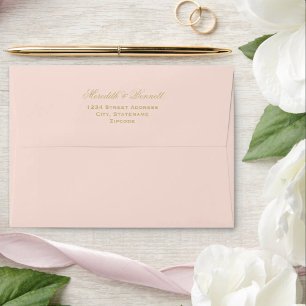 Enveloppe Mariage Élégant Rose Pâle et Or