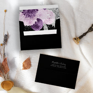 Enveloppe Mariage élégant violet argent floral noir