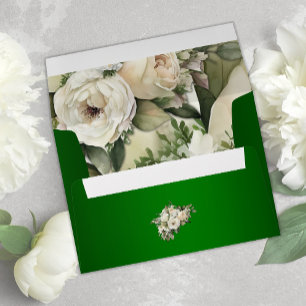 Enveloppe Mariage Emerald Green et White Roses Boho