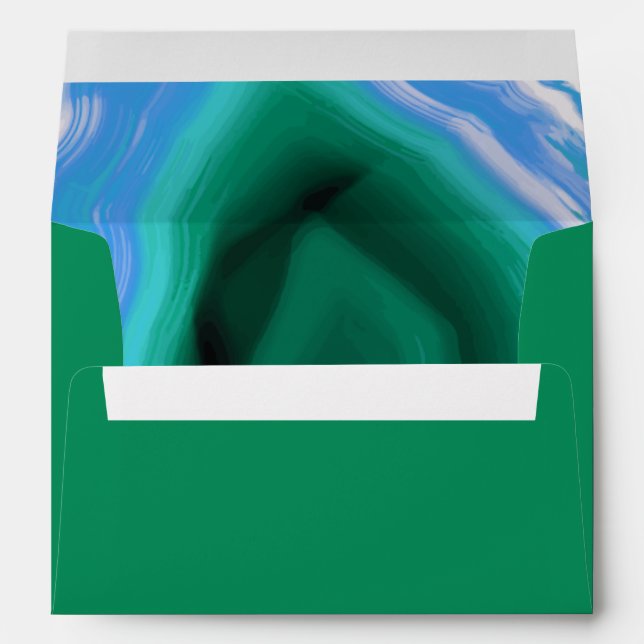 Enveloppe Mariage Emerald vert, agate bleu et initiales (Dos (Bas))