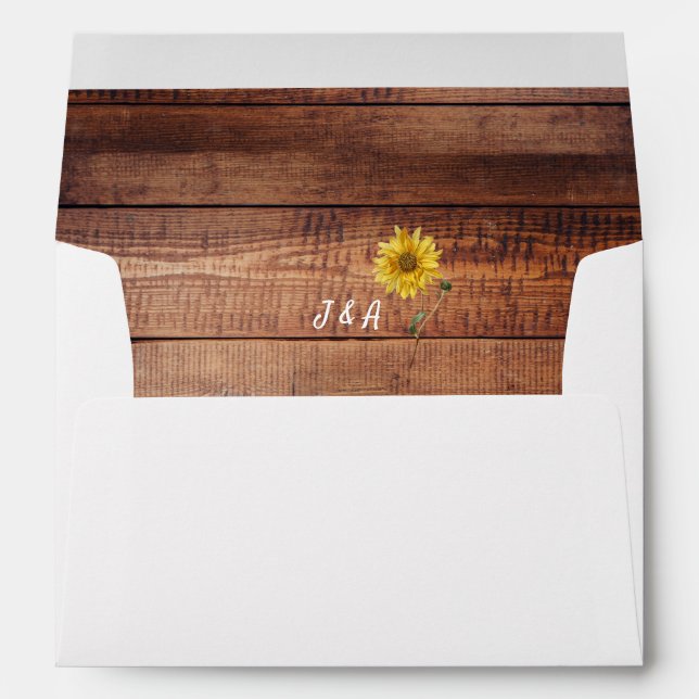 Enveloppe Mariage en bois monogramme de tournesol rustique (Dos (Bas))
