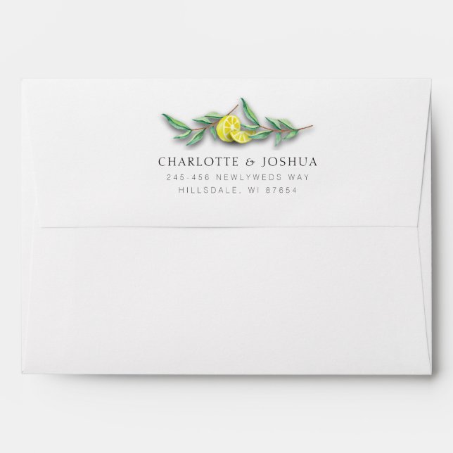 Enveloppe Mariage en bois rustique d'aquarelle de citron de (Dos (Haut rabat))