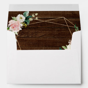 Enveloppe Mariage en bois rustique fleuri géométrique 5X7