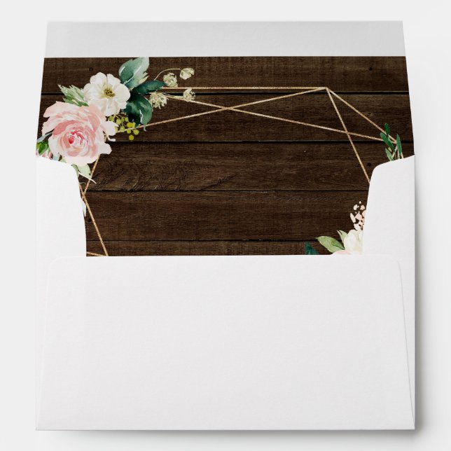 Enveloppe Mariage en bois rustique fleuri géométrique 5X7 (Dos (Bas))