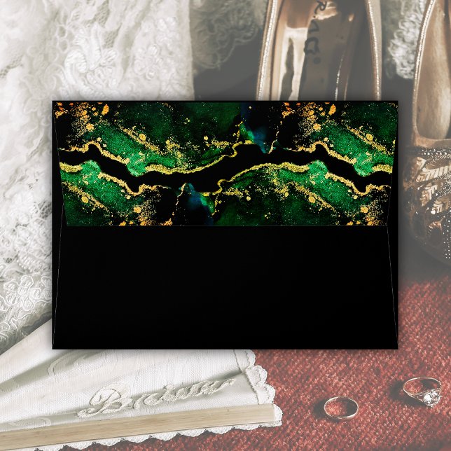Enveloppe Mariage en bronze noir vert (Black Green Bronze Gold Wedding Envelope)