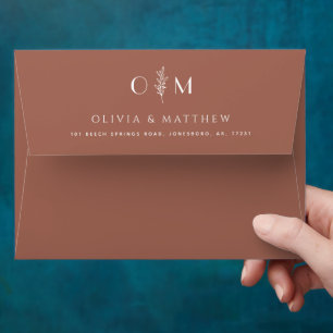 Enveloppe Mariage en cuivre coupé. Terracotta florale minima