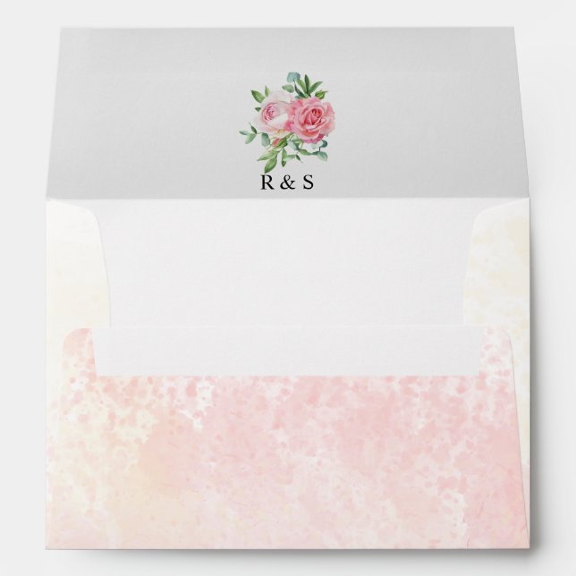 Enveloppe Mariage en fleur rose (Dos (Bas))