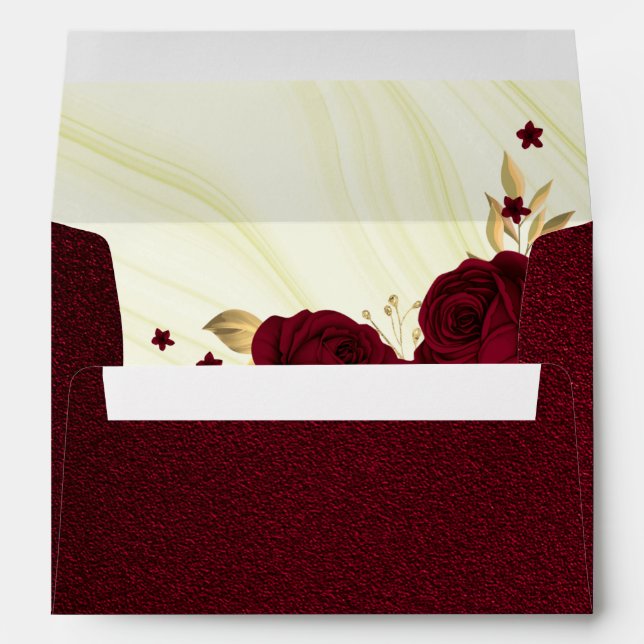 Enveloppe mariage en marbre fleuri or bordeaux (Dos (Bas))