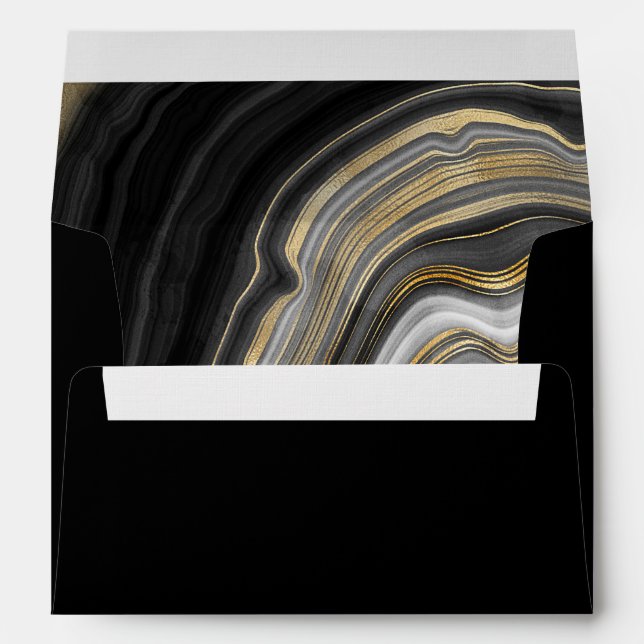 Enveloppe Mariage en marbre noir or (Dos (Bas))