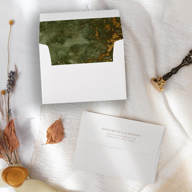 Enveloppe Mariage en marbre vert olive (Créateur téléchargé)