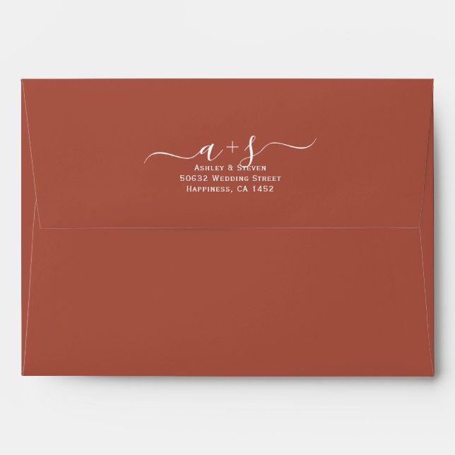 Enveloppe Mariage en terre cuite des initiales du script (Dos (Haut rabat))
