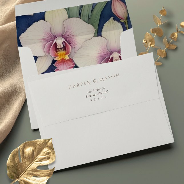 Enveloppe Mariage entièrement imprimée d'orchidées (Créateur téléchargé)