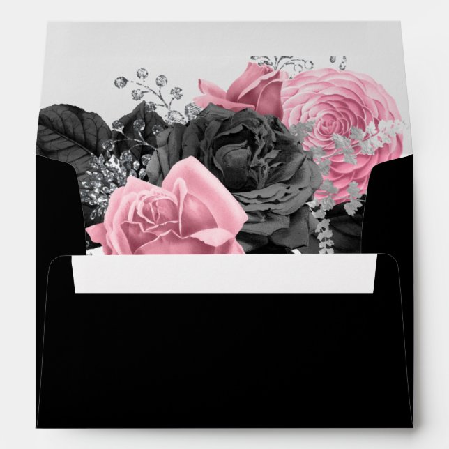 Enveloppe Mariage Envelo de luxe rose et noir floral (Dos (Bas))