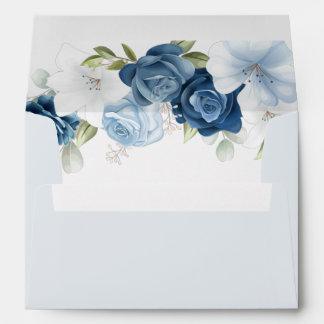 Enveloppe Mariage et Réception de Mariage Fleurie Bleu Pouss