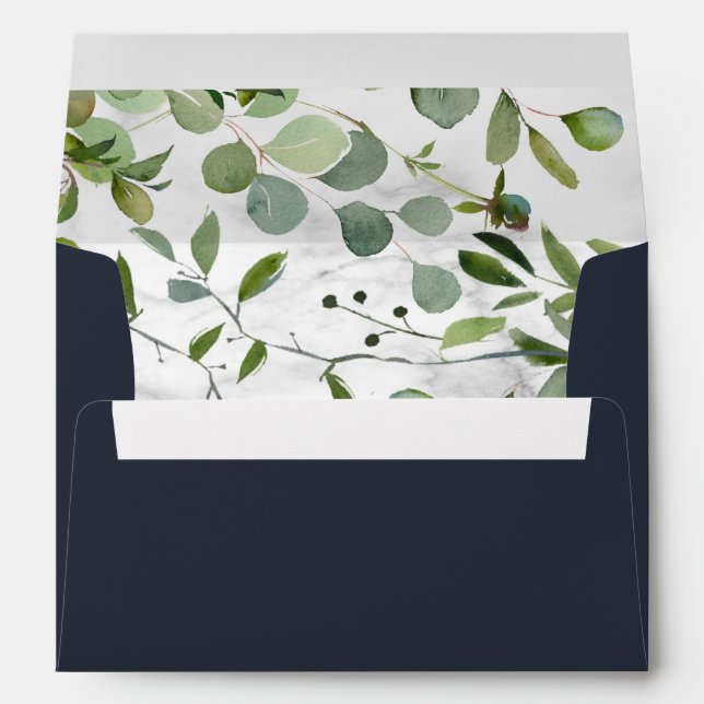 Enveloppe Mariage Eucalyptus Bleu Géométrique Cuivre Élégant (Dos (Bas))