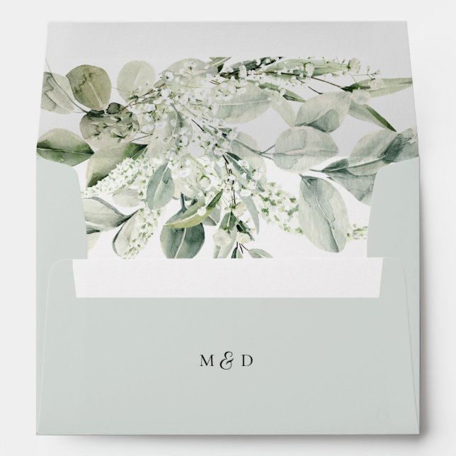 Enveloppe Mariage Eucalyptus personnalisé Sage Greenery (Dos (Bas))