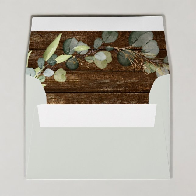 Enveloppe Mariage Eucalyptus Vert Bois rustique (Créateur téléchargé)
