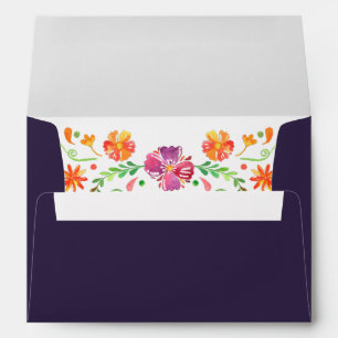 Enveloppe Mariage Fête Florale Vibrante Pourpre Mexicaine