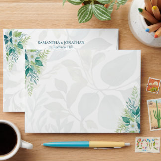 Enveloppe Mariage Feuillage d'Eucalyptus Vert Sauge et Ivoir