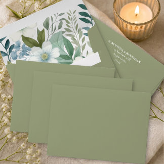 Enveloppe Mariage Feuillage Eucalyptus Vert Olive Sauge Ivoi
