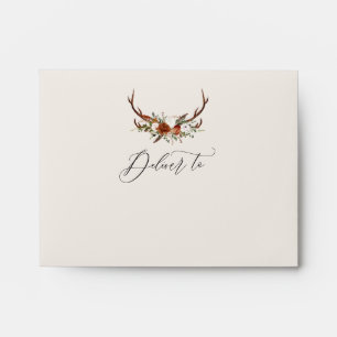 Enveloppe mariage feuillage rustique, floral et ce