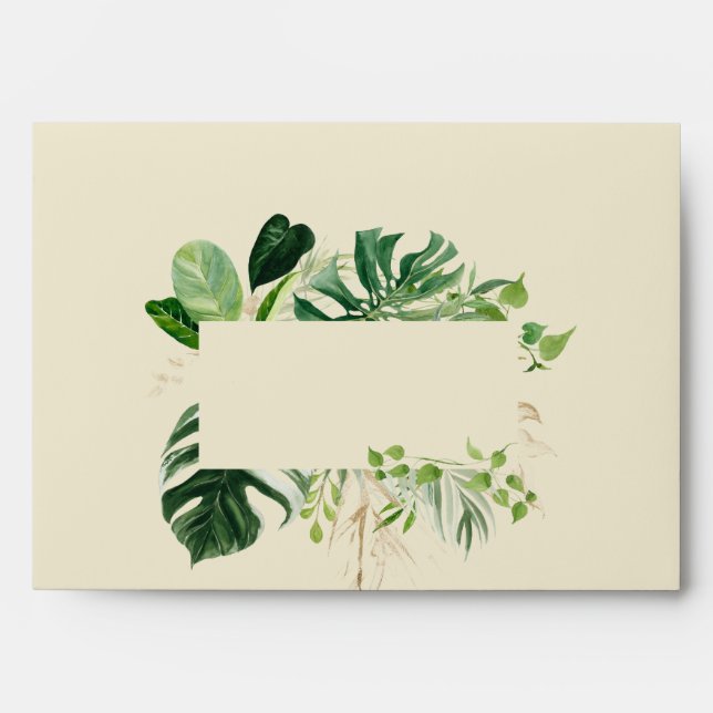 Enveloppe Mariage Feuille A7 Tropical Green & Gold Monstera (Devant)