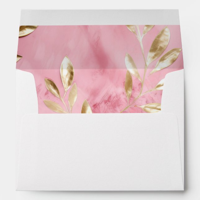 Enveloppe Mariage Feuille d'or rose (Dos (Bas))