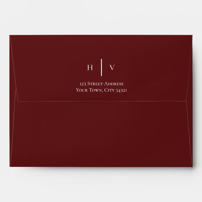 Enveloppe mariage feuille Maroon (Dos (Haut rabat))