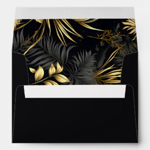 Enveloppe Mariage Feuille moderne Black Gold Tropical