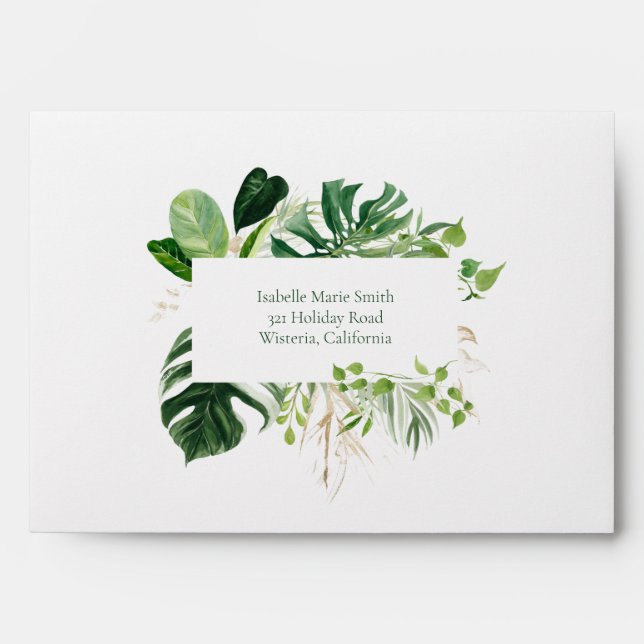 Enveloppe Mariage Feuille Tropical Green Monstera (Devant)