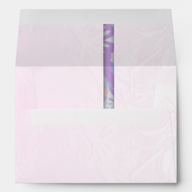 Enveloppe Mariage filetée en soie rose Damas (Dos (Bas))