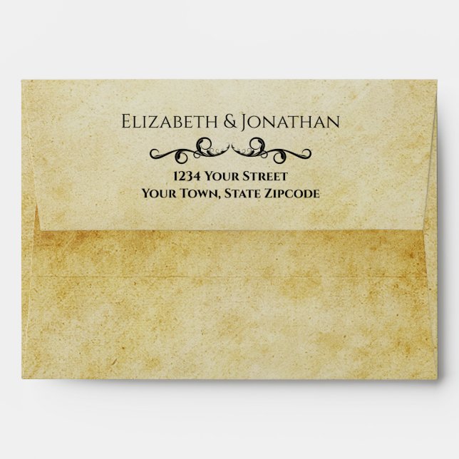 Enveloppe Mariage Filigree élégant vintage Parchemin (Dos (Haut rabat))